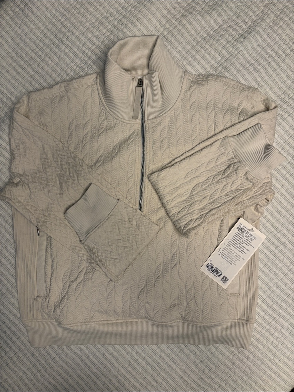 lululemon athletica womens Cream Engineered Warmth Cable-Knit Half Zip